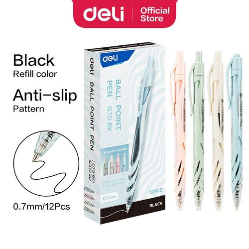 Deli-Stylo À Bille Simple Pour Étudiants,Commutateur De Quatre Documents,Tête De Balle De 0.7mm,Outil D'écriture De Bureau,Fournitures Développe,12 Pièces - Type Eq70-Bk 0.7mm