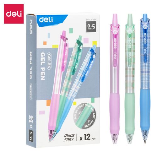Deli-Stylo À Bille Simple Pour Étudiants,Commutateur De Quatre Documents,Tête De Balle De 0.7mm,Outil D'écriture De Bureau,Fournitures Développe,12 Pièces - Type Gel Eg60-Bk Pen0.5mm
