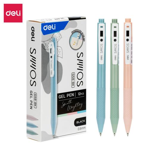 Deli-Stylo À Bille Simple Pour Étudiants,Commutateur De Quatre Documents,Tête De Balle De 0.7mm,Outil D'écriture De Bureau,Fournitures Développe,12 Pièces - Type Gel Eg58-Bk Pen0.5mm