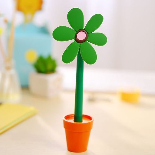 Lytwtw's Staacquersing Stylo À Bille Kawaii,Plantes En Pot Mignonnes,Stylo Tournesol,Fournitures Scolaires De Bureau,Roman,Cadeau Créatif,Drôle,1 Pc - Type Green-Bleu