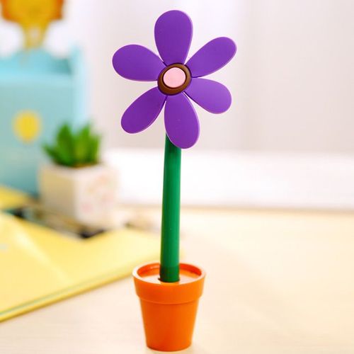 Lytwtw's Staacquersing Stylo À Bille Kawaii,Plantes En Pot Mignonnes,Stylo Tournesol,Fournitures Scolaires De Bureau,Roman,Cadeau Créatif,Drôle,1 Pc - Type Violet-Bleu