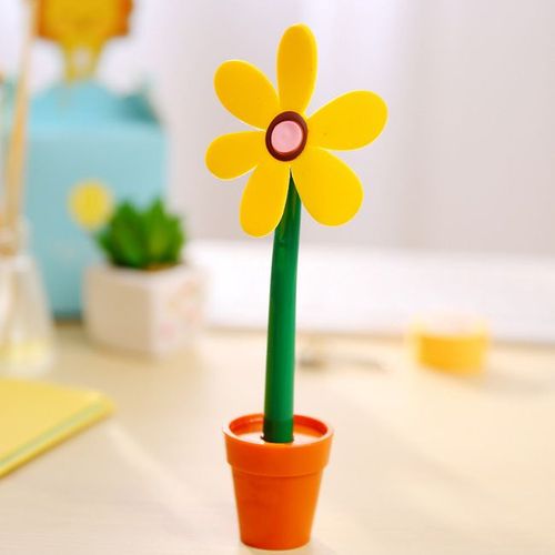Lytwtw's Staacquersing Stylo À Bille Kawaii,Plantes En Pot Mignonnes,Stylo Tournesol,Fournitures Scolaires De Bureau,Roman,Cadeau Créatif,Drôle,1 Pc - Type Yellow-Bleu
