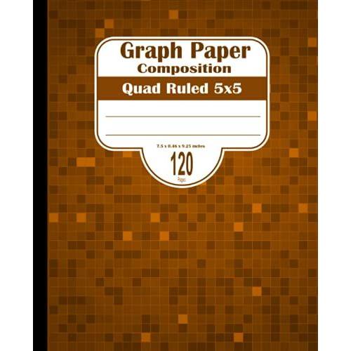 Graph Paper Composition Notebook: Quad Ruled, Grid Spacing: 5 Squares Per Inch, 120 Pages, Brown, Math And Science Composition Notebook For Students