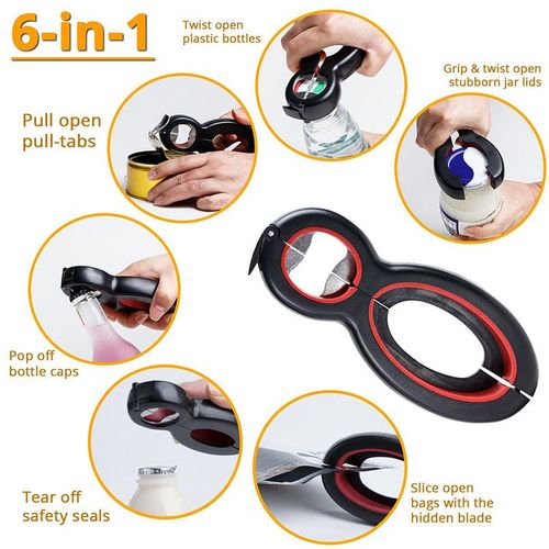 Ouvre-Bouteille Multifonction 6 En 1, Pot Tout-En-Un Portable, 8 Formes De Pince, Pour Vin, Bière, Couvercle, Griffe D'ouverture De Bocal