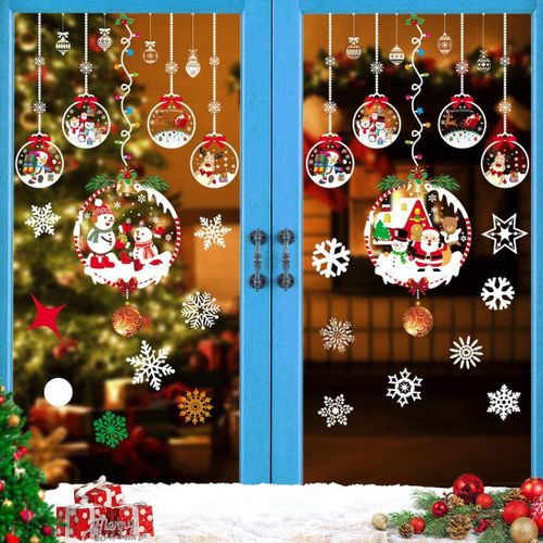 Autocollant Noël Fenêtre - Stickers Noel Fenetre Réutilisable Amovible Statique PVC Autocollants pour Vitre Vitrine Porte