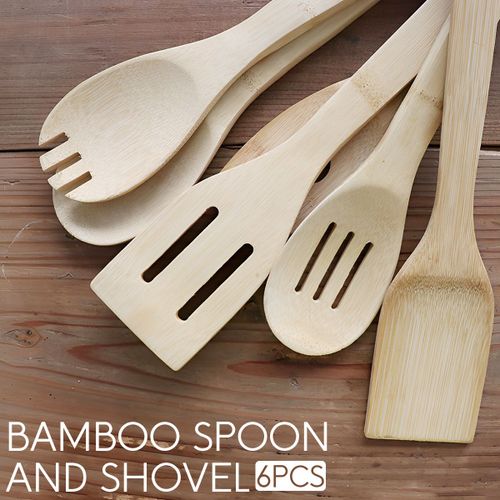 Ensemble D'ustensiles De Cuisine En Bambou, 6 Pièces, Résistants À La Chaleur, Couverts Antiadhésifs En Bambou, Cuillères, Spatule, Nouilles