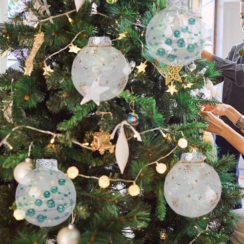 Boules de noël transparentes de 6cm, 24 pièces, vert menthe, avec bouchon de bouteille, accessoire de fête, maille peinte en plastique, boule d'arbre de noël