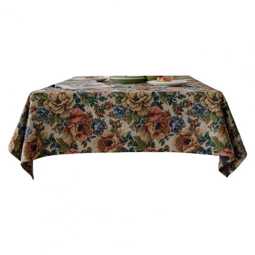 Nappe De Peinture À L'huile Jacquard Bleu, Couverture De Table De Fleur Rectangulaire Anti-Poussière, Décoration De Table Basse De Salle À Manger De Cuisine