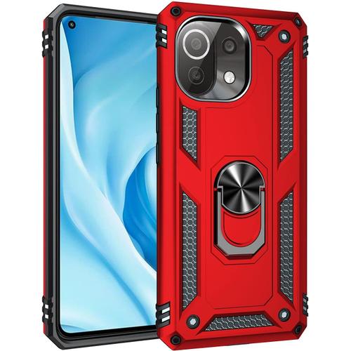 Coque Xiaomi Mi 11 Lite Xiaomi Mi 11 Lite 5g Antichoc Armure Silicone Housse Par Le Souple Tpu Et Dur Pc Double Mixte Protection Anti Scratch Etui Case Pour Xiaomi Mi 11 Lite 4g/5g Rouge