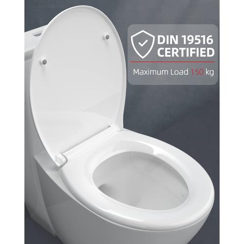 Abattant WC avec Frein de Chute, Lunette de Toilette Clipsable avec une  Capacité de Charge 150 kg, Antibactérien en Duroplast, Confort Ergonomique,  Forme O