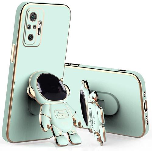 Compatible Avec Coque Xiaomi Redmi Note 10 Pro Silicone Placage Tpu Coque Xiaomi Redmi Note 10 Pro Astronaute Motif Support Etui De Protection (Vert)