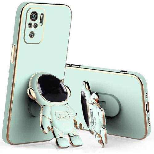 Compatible Avec Coque Xiaomi Redmi Note 10 Silicone Placage Tpu Coque Xiaomi Redmi Note 10 Astronaute Motif Support Etui De Protection (Vert)