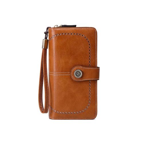 Portefeuille Femme en Cuir PU RFID Blocage Grande Capacite Porte Monnaie Longue Avec Fermeture ?clair - Marron