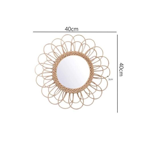 Miroir Mural Rond En Rotin Tressé à La Main - Style Pastoral Et Naturel - Pour Décoration Ou Maquillage - Diamètre à Confirmer