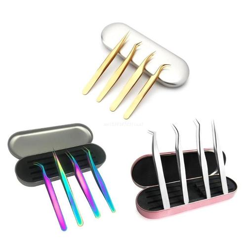 Pincettes À Faux Cils En Acier Inoxydable, Haute Précision, Antistatique Pour Extensions De Cils, Pincettes, 4 Pièces, Livraison Directe 