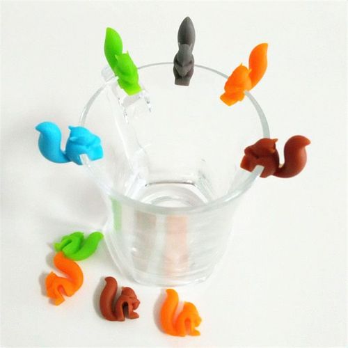 Sac À Thé En Silicone En Forme D'écureuil, Support À Clips, Vaisselle De Table, Théière Décoration, Verres Couleur Aléatoire, 5 Pièces