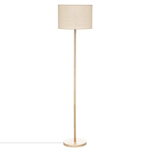 Lampadaire Droit En Bois De Pin Et Abat-Jour Tressé Beige Naturel 36x3