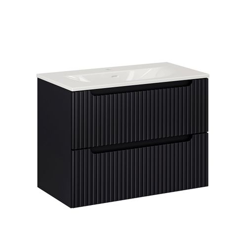 Meuble Vasque Encastrée 2 Tiroirs Stratifiés Noir