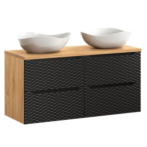 Meuble Double Vasque 4 Tiroirs Stratifiés Noir Et Beige