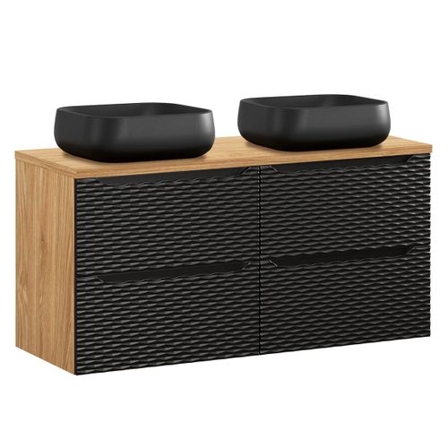 Meuble Double Vasque 4 Tiroirs Stratifiés Noir Et Beige