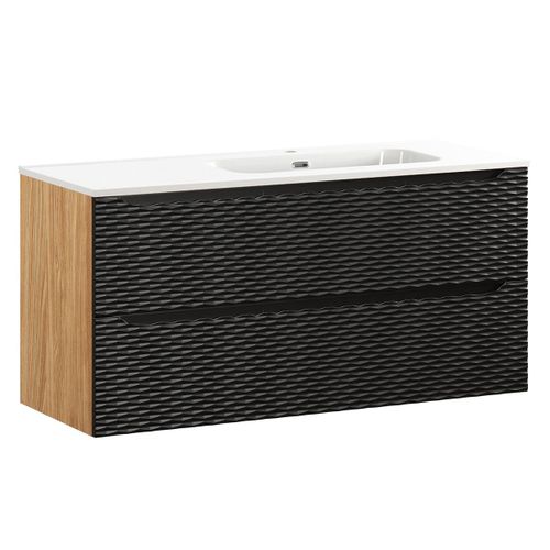 Meuble Vasque Encastrée Droite 2 Tiroirs Stratifiés Noir Et Beige