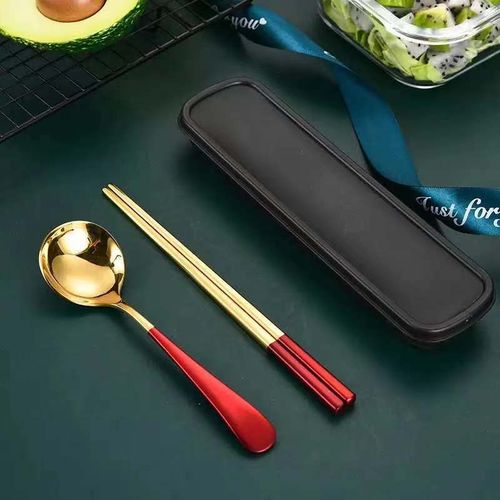 304 Ensemble De Vaisselle Écologique Plat Accessoires De Cuisine Fourchette Cuillère Portable Couverts Avec Étui Argenterie Ensembles Or Couteau