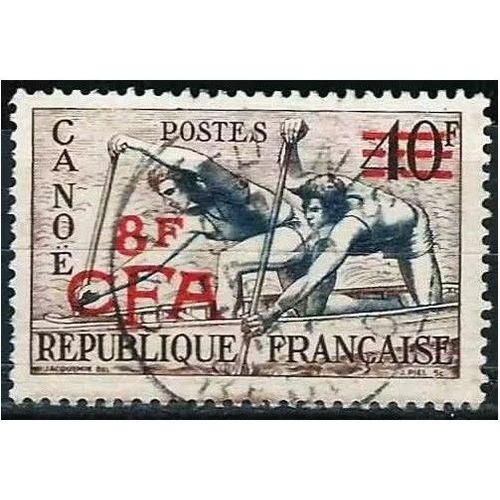 France, La Réunion, Département Français 1953, Beau Timbre Yvert 314, Sports, Le Canoë, Surchargé En Francs Cfa, Oblitéré, Tbe