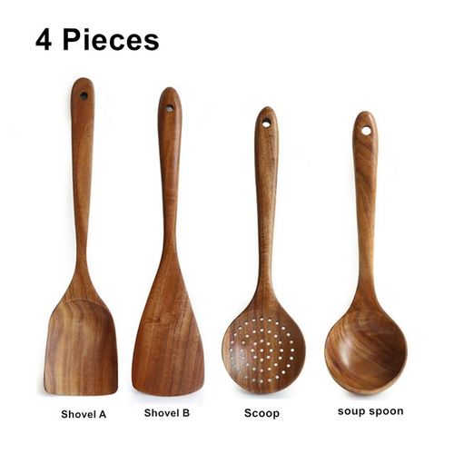 Ensemble D'ustensiles De Cuisine En Bois De Teck De Thaïlande, 8 Pièces, Service De Table, Cuillère Louche Passoire À Riz, Écumoire, Ustensiles De Cuisine