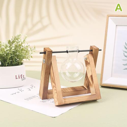 Vase de terrarium avec support en bois rétro pour plantes hydroponiques, jardinière en verre, station de propagation, ampoule, décor de table