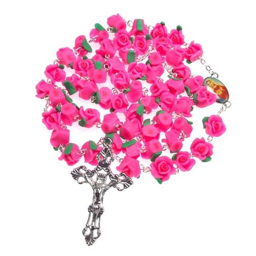 H7ea ? Collier Chapelet En Poterie Douce, Rose, Perle, Chaîne, Pendentif, Ornement