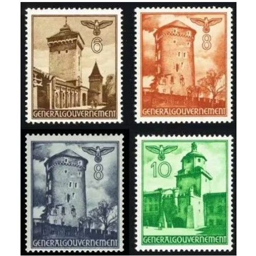Pologne, Occupation Allemande - Gouvernement General 1940 / 1941, Beaux Timbres Neufs** Luxe Yvert 56, 57, 57a, 58, Vues De Cracovie Et Lublin.