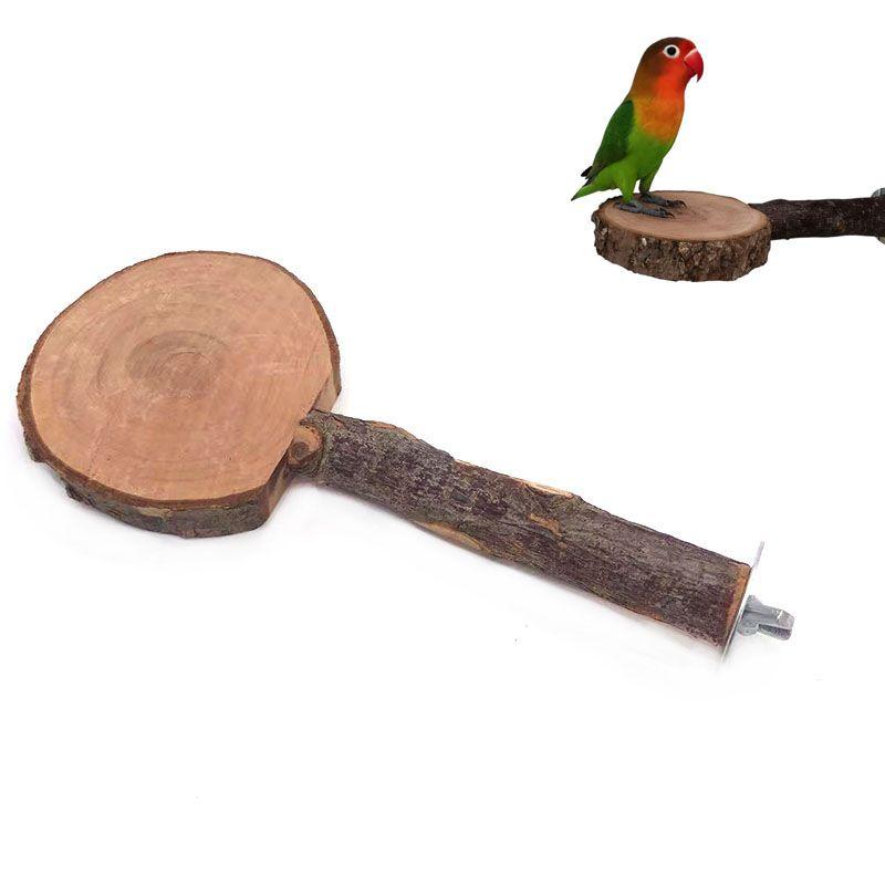Support d'oiseau en bois naturel, perchoir de table avec base
