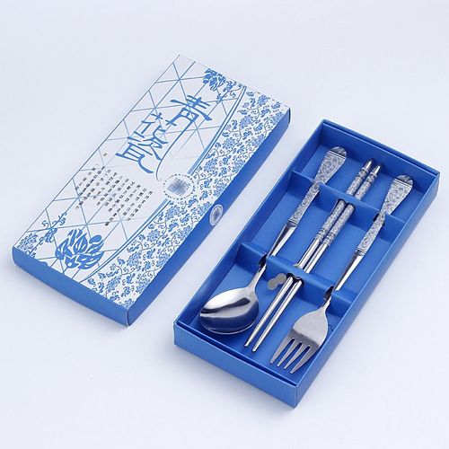 Service De Table En Acier Inoxydable, Vaisselle, Baguettes, Cuillère, Fourchette, Coffret Cadeau, Service De Table De Voyage Portable, Couverts De Dîner Occidentaux, 3 Pièces