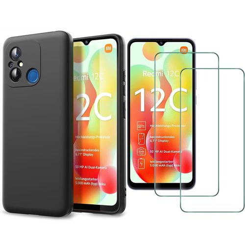 Coque Silicone Noir + 2 Vitres Protection Ecran Pour Xiaomi Redmi 12c / 11a Little Boutik®