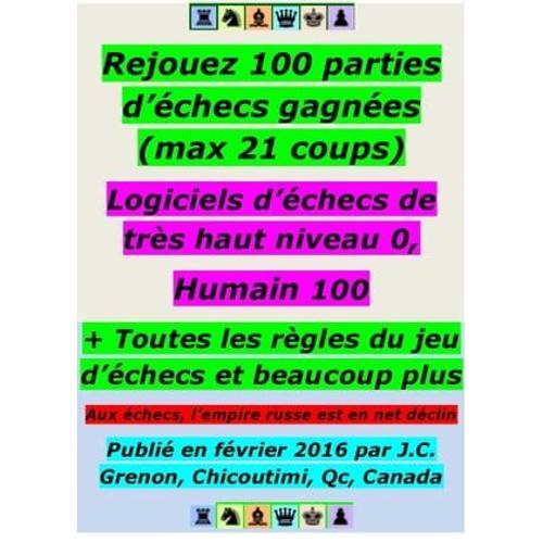 Rejouez 100 Parties Parties D'échecs Gagnées (Max 21 Coups); Logiciels D'échecs De Très Haut Niveau 0, Humain 100