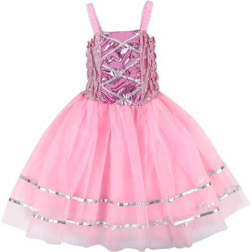 (Rose) 4 Pièces Déguisement Fée Enfant Costume Papillon Avec Fée Baguette Ailes De Fée Robe Fée Bandeau Couronne Fleurs Cheveux Fée Costume Princesse Fête Anniversaire Pour Fille Enfant