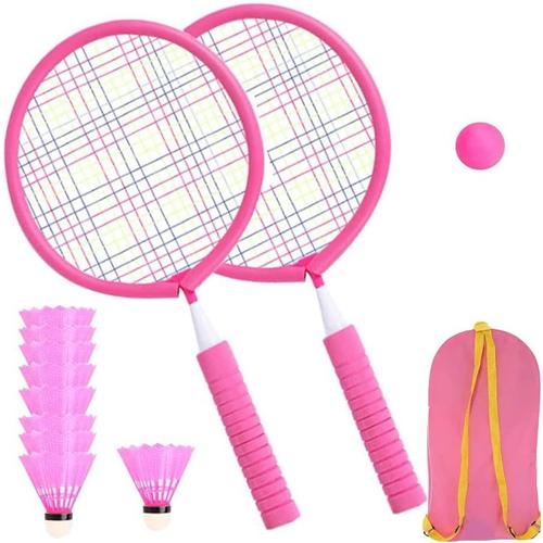 Raquettes De Tennis Badminton (Rose)Set Tennis Jeux Exterieur Ball Jouet De Plage En Plein Air Pour Enfant 3 4 5 Ans