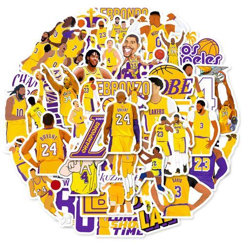 50pcs L 'équipe Lakers de Basketball autocollants NBA série Combo pour bouteilles d'eau gobelet bagages planche à roulettes pare-chocs scrapbook tasse, autocollant cadeau pour enfants adolescents adu