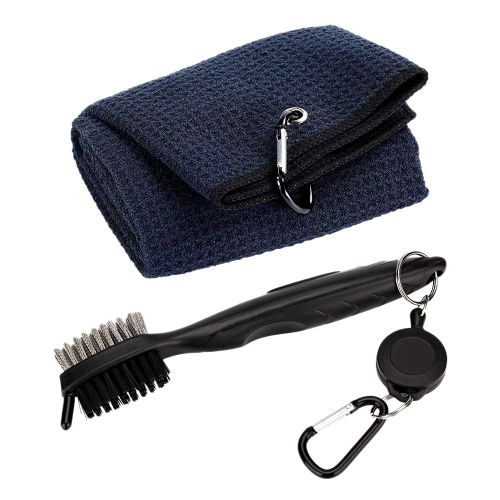 Ensemble D'outils De Brosse À Serviettes De Golf En Pur Coton Avec Rallonge Rétractable Et Pince De Nettoyage Club Groove Nettoyeur (Noir)