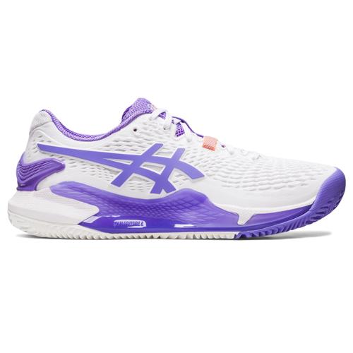 CHAUSSURES ASICS GEL RESOLUTION 9 CLAY BLANC VIOLET FEMME