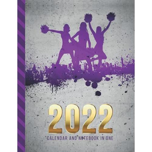 2022 Calendar And Notebook In One: 8.5x11 Monthly Planner With Note Paper Combo / Purple Gray Cheerleader - Cheer Art / Large Organizer With Whole ... Ruled Lined Sheets / Life Organizing Gift