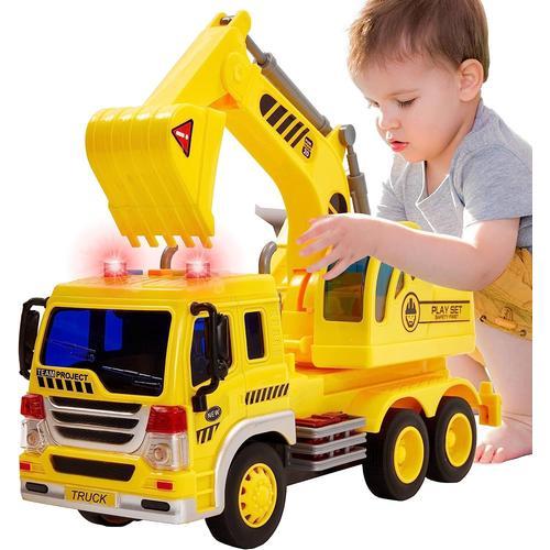 Camion Chantier Enfant avec Son et Lumière Tracteur Jouet de Plage, Camion  de Construction Cadeau pour Enfant Garçon Fille 3 4 5 6 Ans