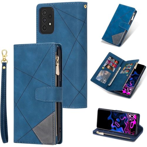 Coque Pour Samsung Galaxy A52 4g/5g A52s 5g, Etui En Cuir Pu Portefeuille Retro Antichoc Flip Case Anti-Choc Housse Avec Fentes De Cartes Fonction Support, Fermeture Magnetique - Diamant Bleu