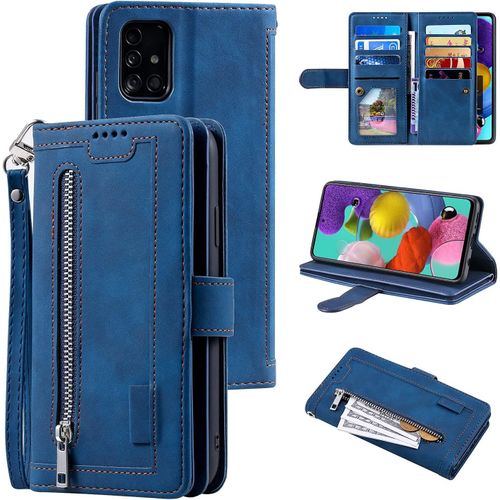 Coque Pour Samsung Galaxy A52 4g/5g A52s 5g, Etui En Cuir Pu Portefeuille Retro Antichoc Flip Case Anti-Choc Housse Avec Fentes De Cartes Fonction Support, Fermeture Magnetique - Bleu