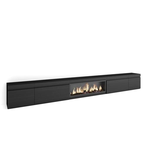 Meuble Tv | Banc Télé | Grand Espace De Rangement | 368x45x35 | Cheminée Électrique Xxl | Style Moderne | Noir