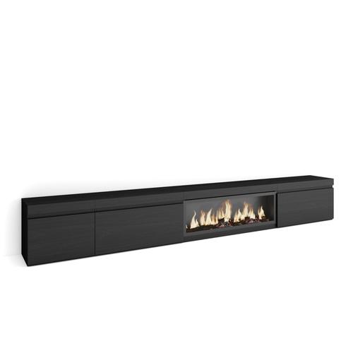 Meuble Tv | Banc Télé | Grand Espace De Rangement | 317x45x35 Cm | Cheminée Électrique Xxl | Style Moderne | Noir