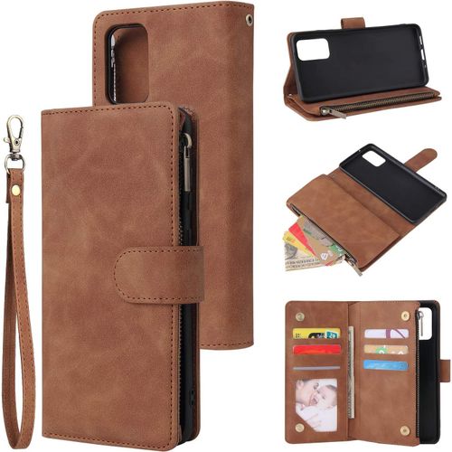 Coque Pour Samsung Galaxy S20 Plus, Etui En Cuir Pu Portefeuille Retro Antichoc Flip Case Housse Avec Fentes De Cartes Fonction Support, Fermeture Magnetique - Brun