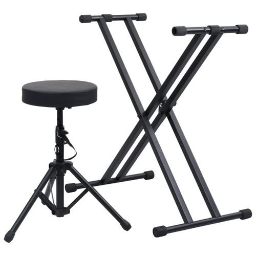Vidaxl Kit De Support De Clavier ¿¿ Empattement Double Et Tabouret Noir