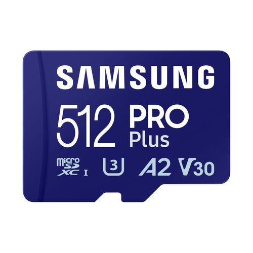 Samsung PRO Plus MB-MD512SA - Carte mémoire flash (adaptateur microSDXC vers SD inclus(e)) - 512 Go - A2 / Video Class V30 / UHS-I U3 - microSDXC UHS-I - bleu