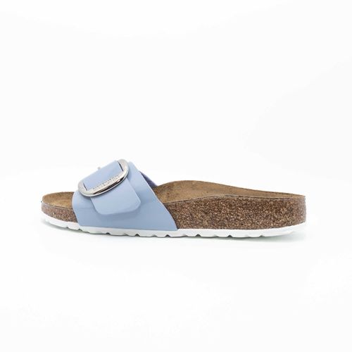 Chaussons Birkenstock Madrid Grosse Boucle Verni Bleu Colombe Birko Flor Pat